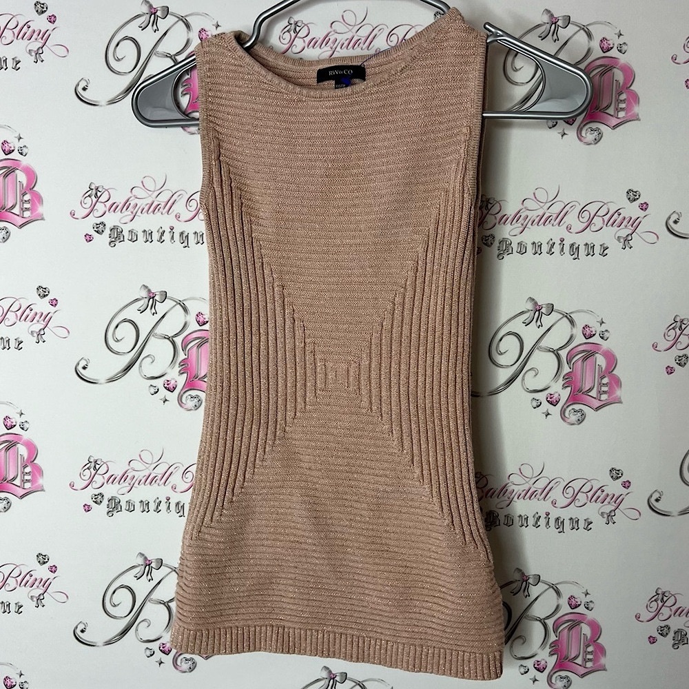 RW&CO. Tank sparkly shimmer Ribbed Knit Top in Blush pink gold luxe